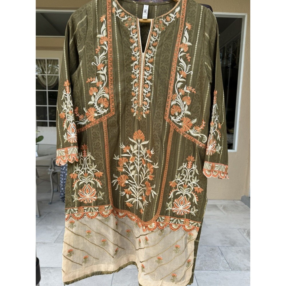 Ethic Outfitters Cotton Kurta Green Embroidered -Size S
